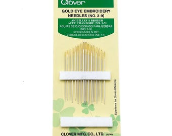 Clover Gold Eye Embroidery Needles Cross Stitch Needles Size 3-9 Variety Pack 16 Needles per card