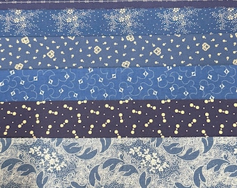 OOP Civil War Reproduction Fabric 6 Inch Strips by 21/22 Blue Beige 8 Piece Bundle G35