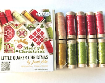 Aurifil Aurifloss Little Quaker Christmas by Susan Ache 6 strand Floss Red Green Pink Cotton Embroidery Thread Set of 10 SA30LQC10