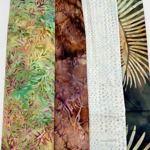 Assorted Batik 4 Half Yards Stash Builder Green Brown White Beige Leafy Marbled Batik Cotton Batik Fabric 2 Total Yards A44
