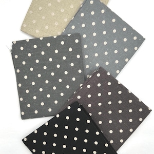 OOP Moda MoMo Mochi Linen Dot Neutral Black Gray Grey Beige Cotton Linen Fabric 5 FQ Fat Quarter Set