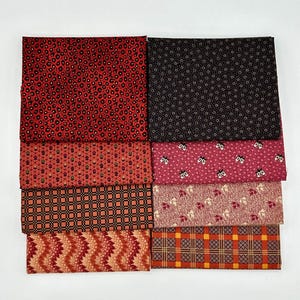 Civil War Reproduction Fat Quarters Various Makers Red Black Background Fabric 8 FQ Fat Quarter Bundle B