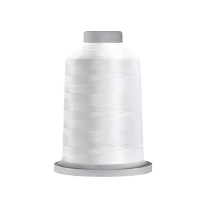 May include: A large spool of bright white sewing thread. The cylindrical spool features a flat base and a flat top, with the white thread wound tightly around the central core in a smooth, consistent pattern, creating a clean and uniform appearance.