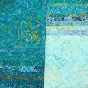 Java Batiks Turquoise 2 Blue Green Batik Layer Cake 10 x 10 Inch Fabric Squares SQ-MASJAB-TUQ2