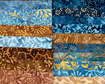 Java Batiks Ocean Beach - Gâteau à plusieurs étages en batik bleu-marron sable, carré 10 x 10 po. 42 carrés de tissu SQ-MASJAB-OCE