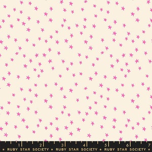BTHY NEW Moda Ruby Star Society RSS Starry Mini Natural Neon Pink Stars on Cream Alexia Abegg Cotton Fabric Yard RS4110-22