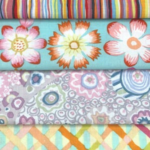 Freespirit Kaffe Fassett 4 Piece FQ Pastel Teal Pink Green Purple Orange Stash Builder Fat Quarters 18x22 Inch Quilting Fabric KAF3