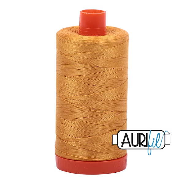 AURIFIL 2140 Orange Mustard Yellow Gold Copper MAKO 50 Weight Wt 1300m 1422y Spool Quilt Cotton Quilting Thread