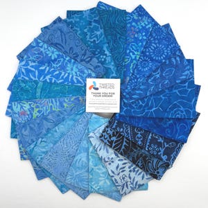 Java Batiks Blue Light to Dark Blue Batik Fabric Fat Quarters 20 Fqs Fabric -BLU3