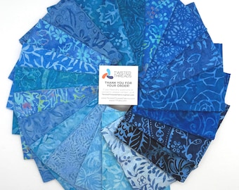Java Batiks Blue Light to Dark Blue Batik Fabric Fat Quarters 20 Fqs Fabric -BLU3