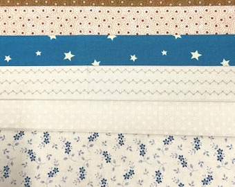 Civil War Reproduction Fabric 6 Inch Strips by 21/22 Blue Beige Brown 8 Piece Bundle G28