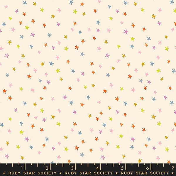 BTY NEW Moda Ruby Star Society RSS Starry Mini Multi Rainbow Stars on Cream Alexia Abegg Cotton Fabric Yard RS4110-20