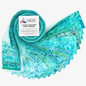 Java Batiks Soft Turquoise Blue Batik Jelly Roll 40 2.5 Inch Fabric Strips ST-MASJAB-SOT