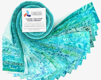 Java Batiks Soft Turquoise Blue Batik Jelly Roll 40 2.5 Inch Fabric Strips ST-MASJAB-SOT