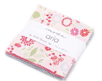 OOP Moda Kate Spain Aria Pink Blue Floral Cotton Fabric 5 inch Charm Square