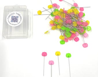 Heat Resistant TULIP Head Flat Pins Pink Green Yellow Sewing Notion Quilting Pins 50 Pack 2 Inch