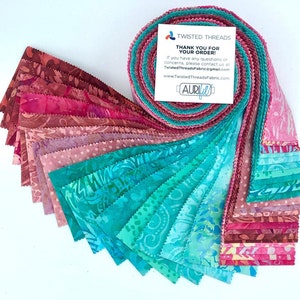 Java Batiks Posie Pink Turquoise Batik Jelly Roll 40 2.5 Inch Fabric Strips ST-MASJAB-POS