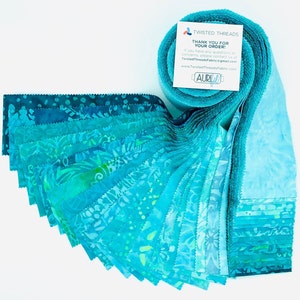Java Batiks Turquoise Blue Green Batik Jelly Roll 40 2.5 Inch Fabric Strips ST-MASJAB-TUQ