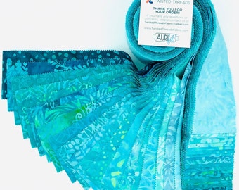 Java Batiks Turquoise Blue Green Batik Jelly Roll 40 2.5 Inch Fabric Strips ST-MASJAB-TUQ