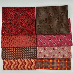 Civil War Reproduction Fat Quarters Various Makers Red Black Background Fabric 8 FQ Fat Quarter Bundle A