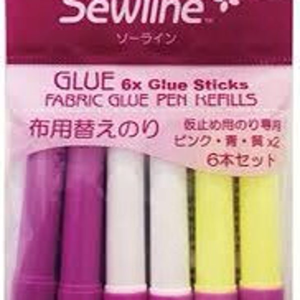 Sewline Glue Pen Refill Blue Pink Yellow Best Seller EPP English Paper Piecing Baste Water Soluble Archival Fabric Glue 6 Pack FAB50062