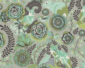 OOP FreeSpirit Tula Pink Fox Field Fox Trot Shade Green Cotton Fabric Fat Quarter PWTP045