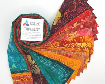 Java Batiks Island Sunrise Cotton Batik Fabric 2.5 Inch Strip Jelly Roll -ISSU