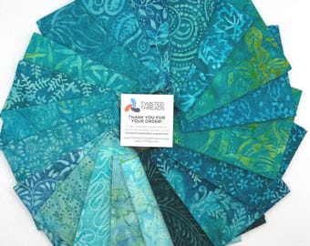 Java Batiks TURQUOISE 3 Cotton Batik Fabric 20 Fat Quarter Bundle -TUQ3V4