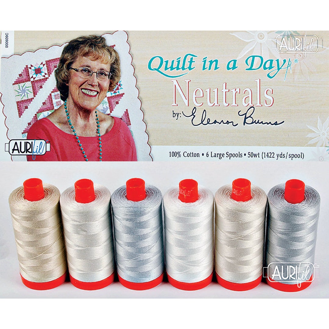 Aurifil Quilt in a Day Neutrals Eleanor Burns Mako Cotton 50 Weight Wt  Neutral Basics Gray Grey White Large Spool Quilting Thread Set of 6 
