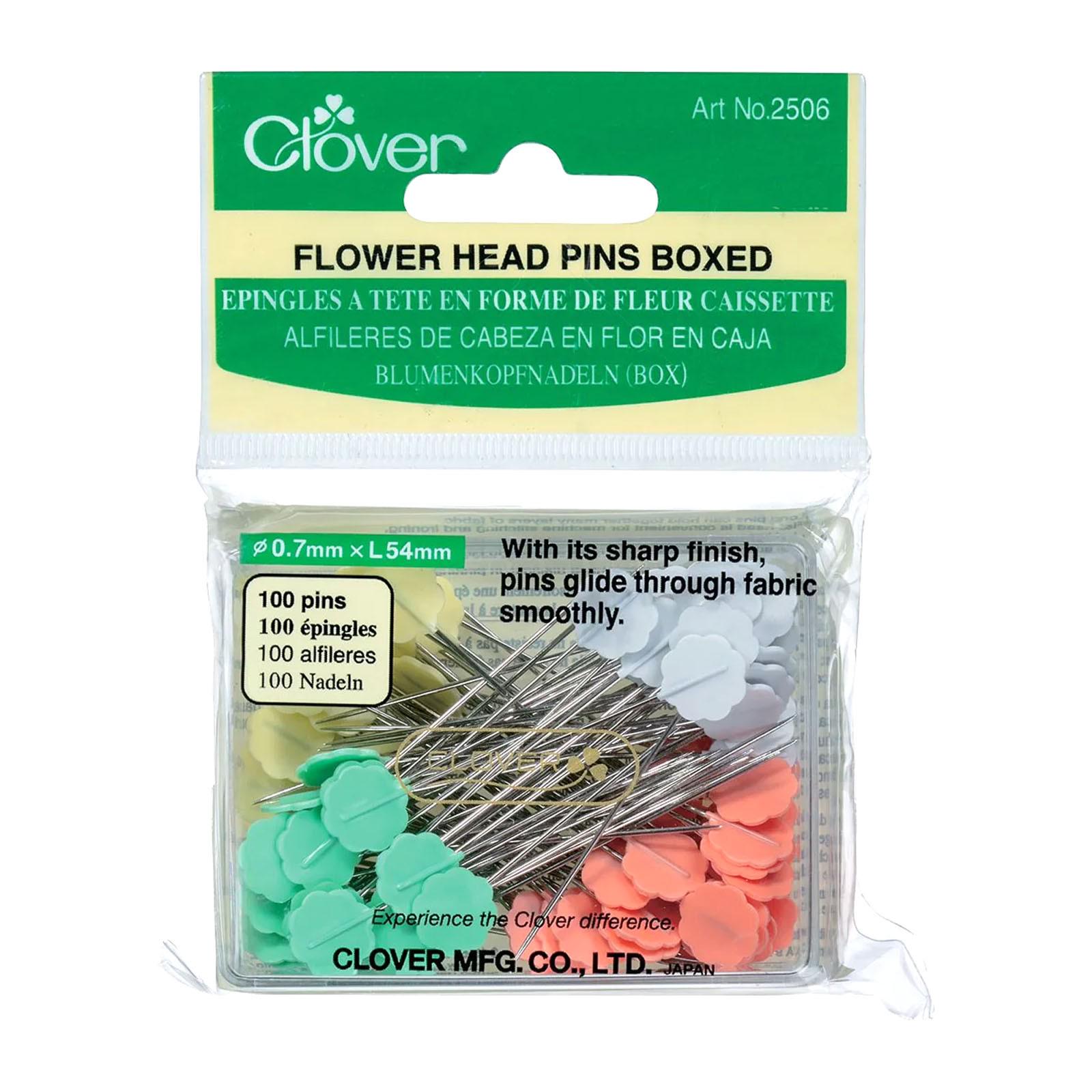 Clover Flower Head Pins No Melt Technology Pins Boxed Sewing Quilting Pins 100 Pack 2.1 Inches Long Green Coral Yellow White CLO2506