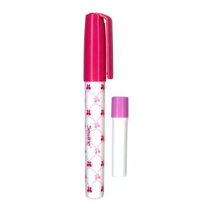 May include: A pink fabric marking pen with a white and pink butterfly design. The pen has a pink cap and a white barrel with the text "Sewline" printed on it.