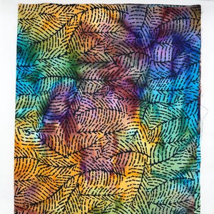 1.5 YARDS Java Batik Rainbow Leaf Mottled Marbled Watercolors Cotton Fabric 1.5 Yard BTK253