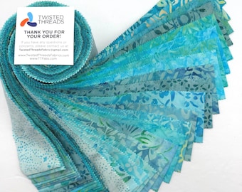 Java Batiks Soft Turquoise Blue Batik Jelly Roll 40 2.5 Inch Fabric Strips ST-MASJAB-SOT2