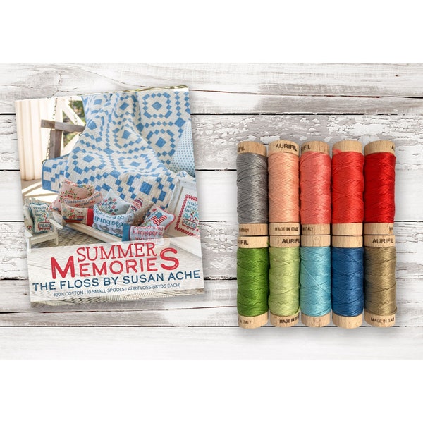 Aurifil Aurifloss Summer Memories by Susan Ache Red Blue 6 strand Floss Spool Cotton Embroidery Thread Set of 10 SA30SM10