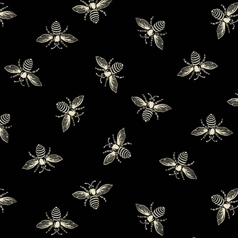 BTY Andover French Bee Renee Nanneman Ink Black Noir Honey Bumble Bee Cotton Fabric Yard 9084-K2