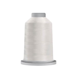 May include: A spool of white sewing thread featuring a cylindrical shape with a flat base and a top cap. The thread is wound tightly around the central core, creating a smooth, uniform surface texture throughout the entire height of the spool.