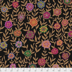 OOP FreeSpirit Kaffe Fassett Collective Busy Lizzy Black Floral Cotton Fabric 2 Yards PWGP175