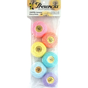 Presencia Finca PERLE Cotton Size 8 Set of 6 Pastel Sashiko Sampler 75 Yards Each Applique Egyptian Cotton Embroidery Thread 08S-PAS