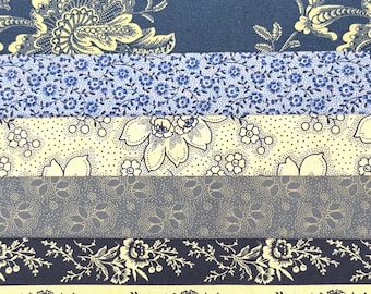 Civil War Reproduction Fabric 6 Inch Strips by 21/22 Blue Beige 8 Piece Bundle G32