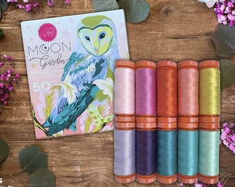 IN STOCK Aurifil Tula Pink Moon Garden Collection Rainbow Bright 50 Weight Wt Small Spool Cotton Quilting Thread Set of 10 TP50MG10