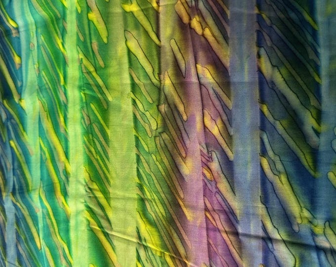 4 YARDS Batik Purple Blue Green Gold Stripe Marbled Watercolors Batik ...