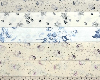 OOP Civil War Shirtings Reproduction Fabric 6 Inch Strips by 21/22 Blue Beige 8 Piece Bundle G38