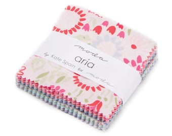 OOP Moda Kate Spain Aria Pink Blue Floral Cotton Fabric 2.5 inch Mini Charm Square