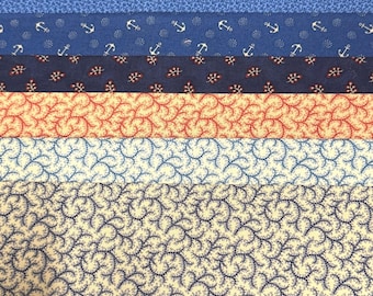 Civil War Reproduction Fabric 6 Inch Strips by 21/22 Blue Beige 8 Piece Bundle G31