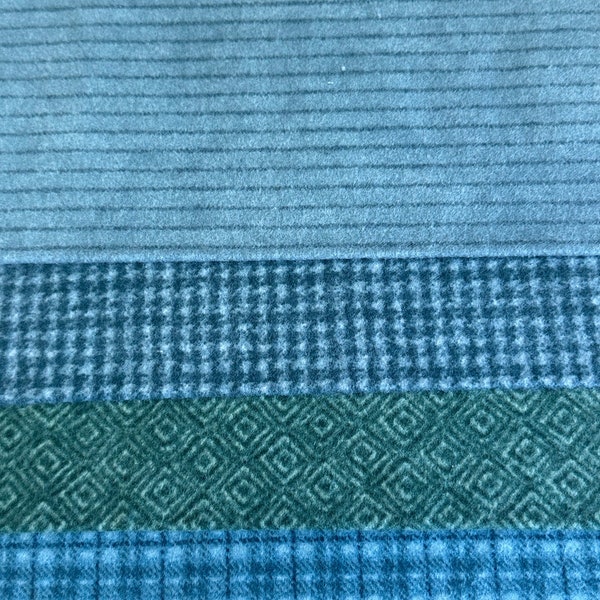 Maywood Woolies Teal Blue Green Quarter Yard 9 Inches by Width of Fabric Set Cotton Flannel Fabric 1 Yards Total Yardage
