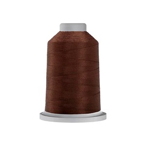 May include: A spool of dark brown sewing thread wound tightly around a cylindrical core. The thread features a smooth, consistent texture and a deep, rich brown color. The spool has a light gray plastic base and a matching light gray top cap.