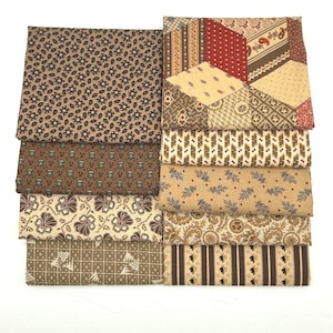 Civil War OOP Marcus Various Makers Reproduction Fat Quarters Brown Fabric 9 FQ Fat Quarter Bundle D28