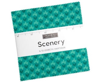 NEW Moda Scenery Elizabeth Hartman Green Pink Orange Cotton Fabric Charm Square 5 x 5 inch Bundle