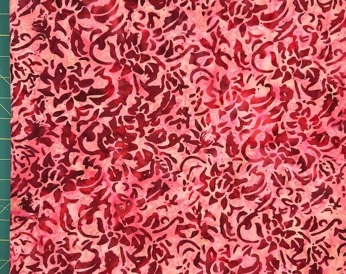 3 YARDS Java Batik Dark Green Leaf Leafy Floral Marbled Watercolors ...