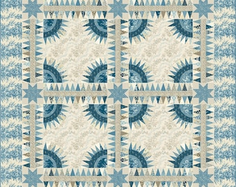 Laundry Basket Quilts LBQ New York Beauty Cocoa Blue Printed Quilt Pattern 88.5 x 88.5